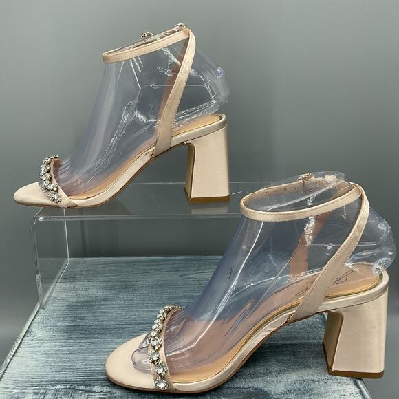 NEW Jewel by Badgley Mischka Women’s Danni Satin Sandals Beige Size 6 - Picture 2 of 11